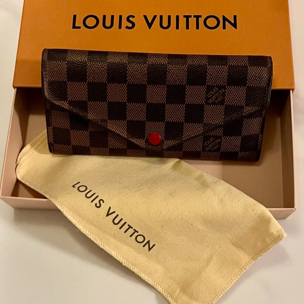 Louis Vuitton Josephine Wallet Damier Ebene Red Wallet + COA